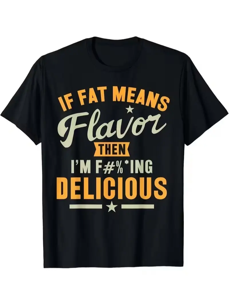 Menswear Short-Sleeve Round Neck T-Shirt - Unisex Breathable Fabric Top, Humorous Food Lover Gift for Overweight-Tasty Theme, Comfortable Seasonal Casual Trendy Men's Tee
