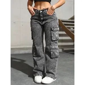 FlapPocketSideCargoDenimJeansSimpleFashionableDailyCasual