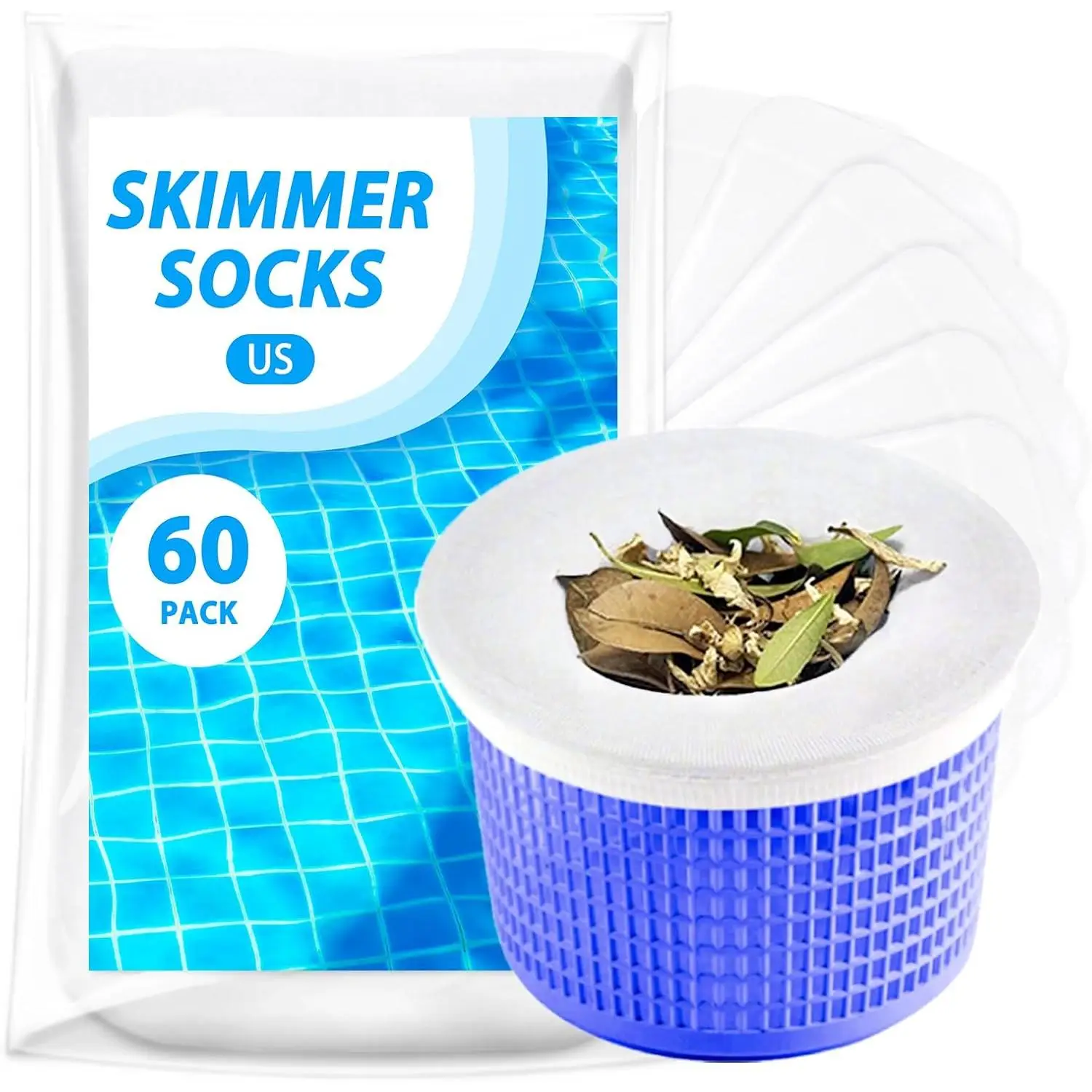 Pool Skimmer Socks, 60 Pack of Pool Filter Socks for Skimmer Baskets, Pool Socks Protect Inground or Above Ground Pool Filter System Clean Debris and