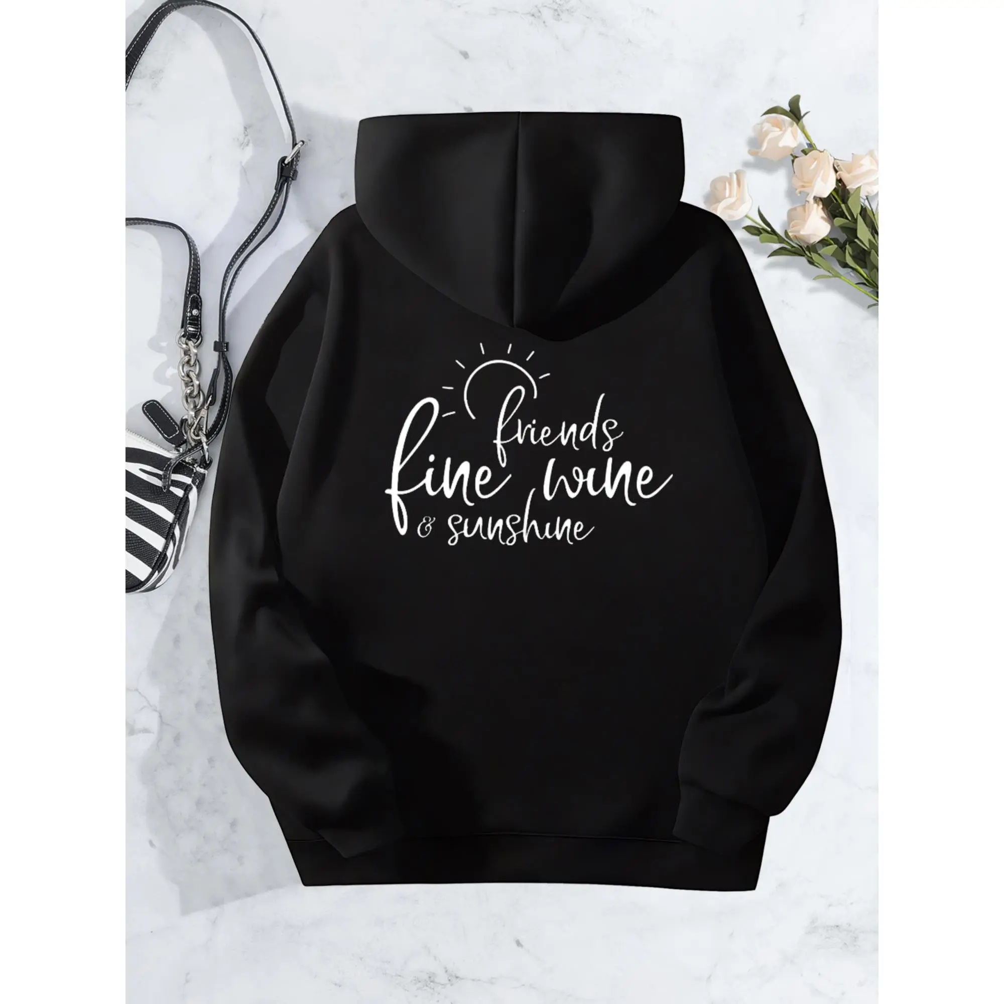 Sunshine and Wine Hoodie Women Funny Drinking Long Sleeve Hooded Party Letter Printed Graphic Casual Streetwear Gift for Her Womenswear Sweatshirts Tops hoodies women sweatshirts women winter outfits comfort hoodies