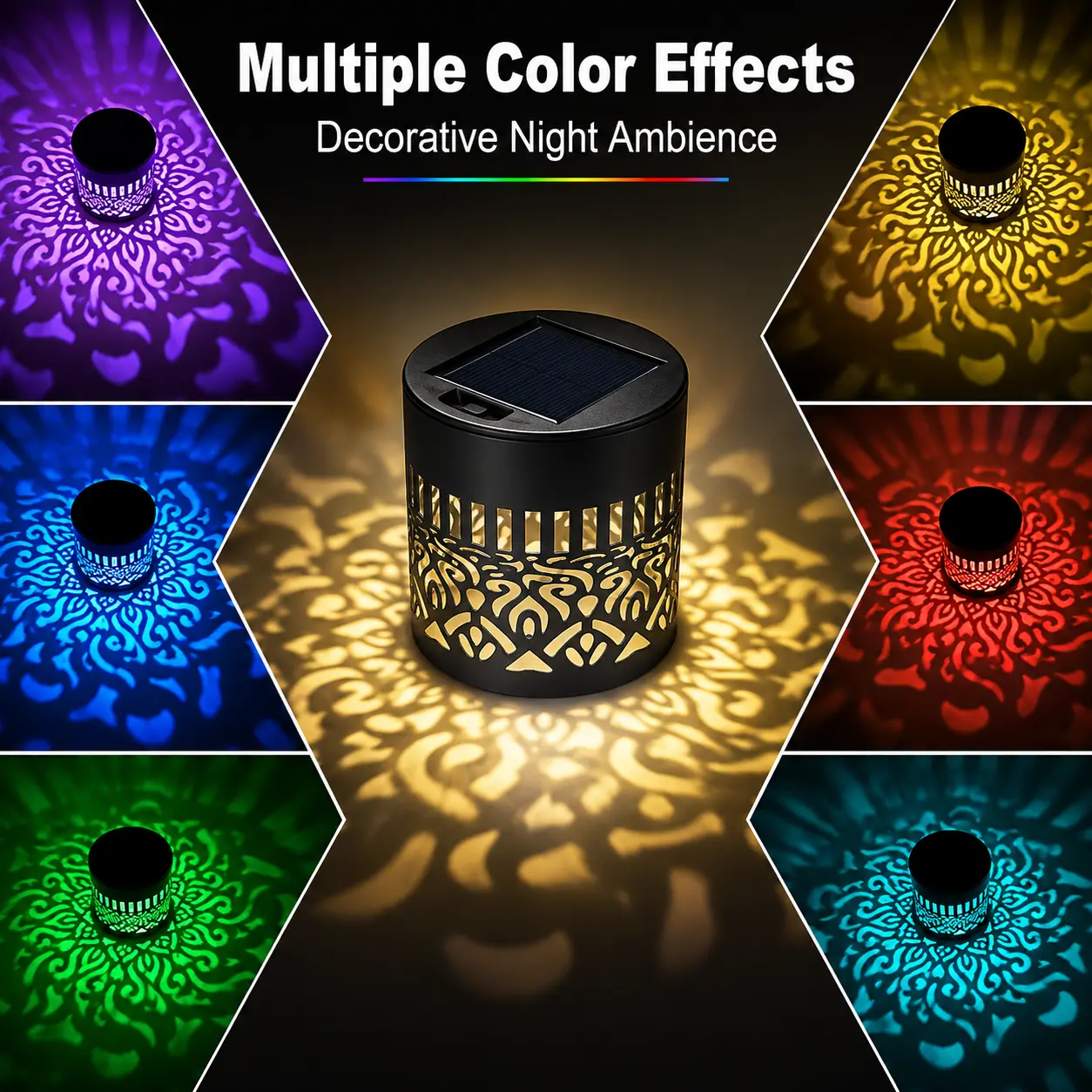 Outdoor Wall Lights 2-Pack, RGB Changing Mandala Pattern Projector Metal Cut-Out Fence Lights, Auto Dusk-On Waterproof Outdoor Decor for Garden, Patio#Sohochic