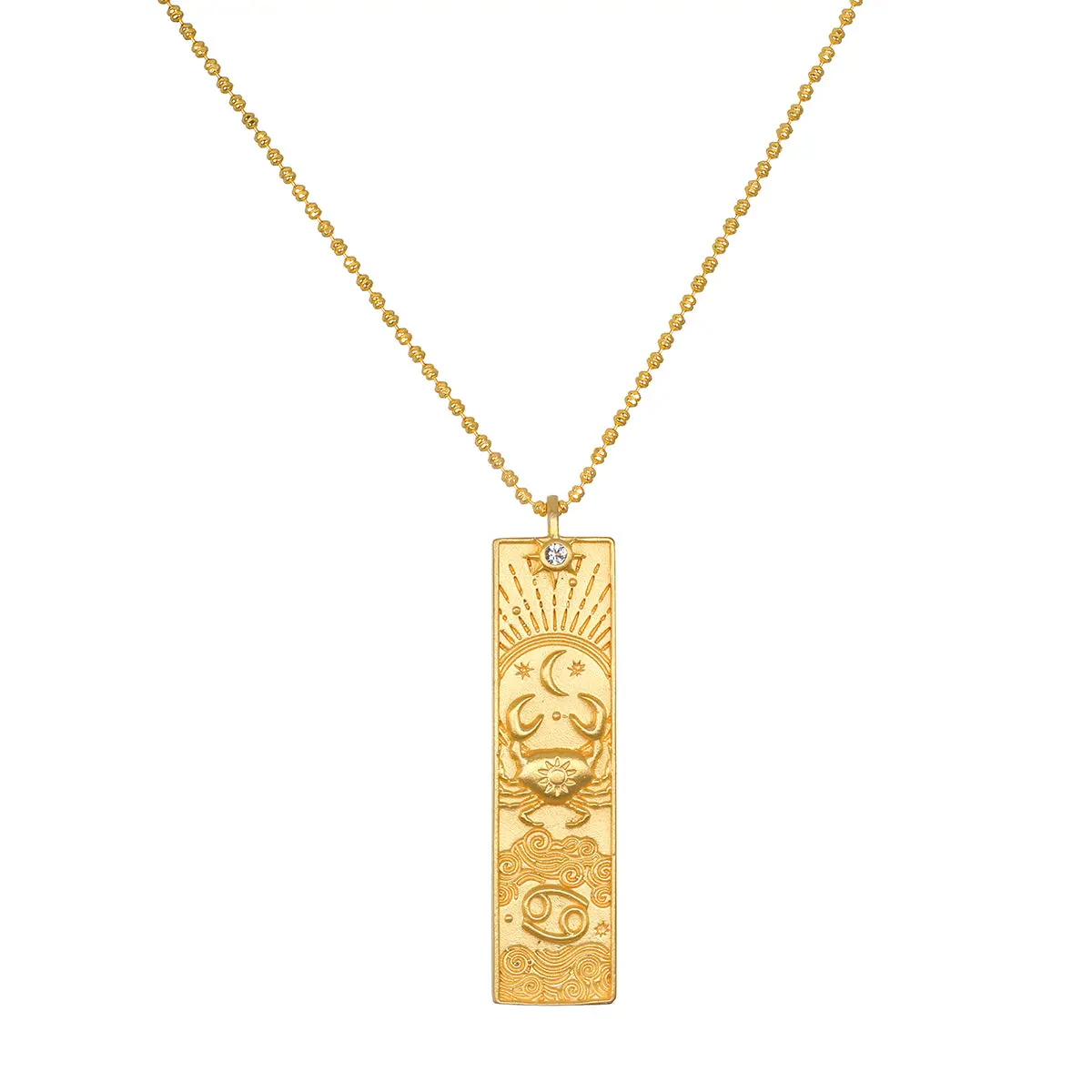 Women's Astrology Cancer Zodiac Necklace, 18kt Gold Plated Brass Base Pendant with White Topaz Gemstone, 18-28in Adjustable Length Chain for Adults