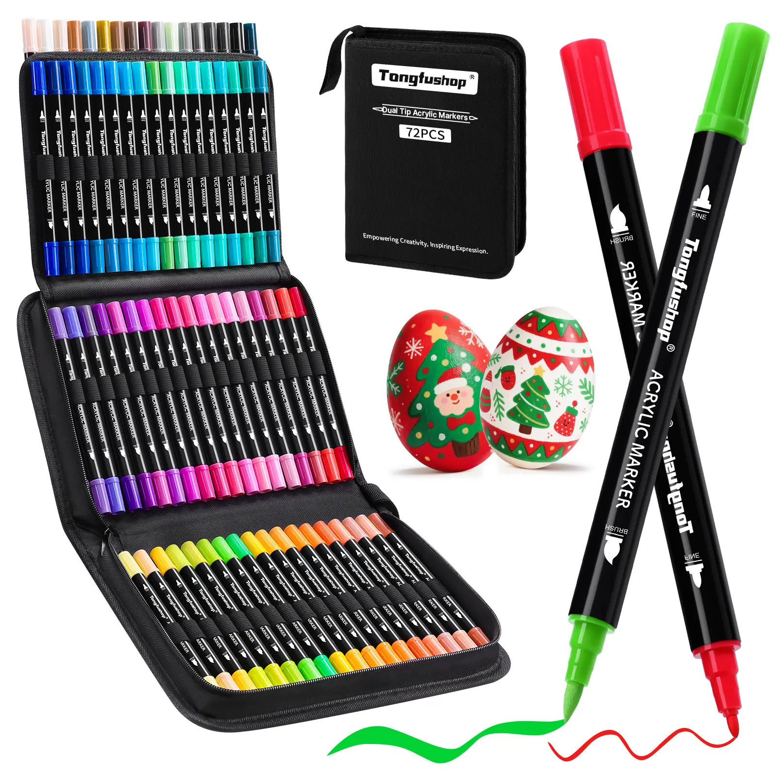 120/72 Set Acrylic Paint Markers Set, Dual Tip Brush & Fine Acrylic Paint Pens, Waterproof Quick-Drying Markers for Rock Painting, Wood, Ceramic, Glass, Canvas & DIY Crafts