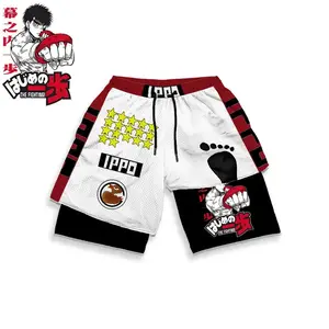 Men Sport Shorts Sportswear Anime IPPO Running Shorts 2 In 1 Beach Bottoms Summer Gym Fitness Training Jogging Short Pants
