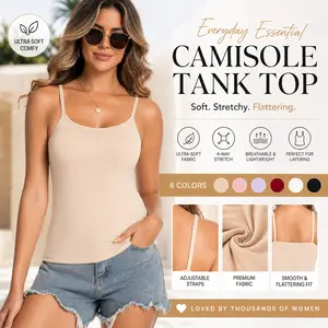 Essential Camisole Tank Top, Adjustable Spaghetti Strap U Neck, Breathable Buttery Soft Non See Through Double Lined Slim Fit, Minimalist Trending Basic Womenswear, Casual Layering Summer Daily Office Wear Outfits Inspo Tops Halter Bra