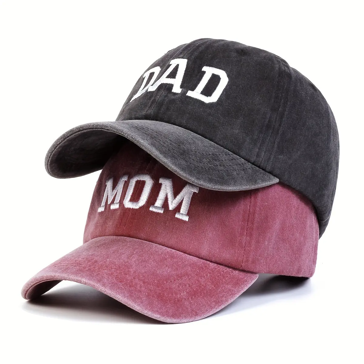 2Pcs/ set DAD MOM Embroidery Couple Washed Baseball Cap  display picture 2