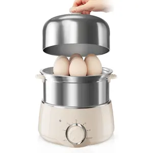 Hard Boiled Egg Cooker -  14-Egg Rapid Stainless Steel Egg Boiler with 30-Min Timer & Auto Shut Off, Compact Electric Vegetable Steamer for Cooking, Dishwasher Safe, Beige