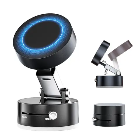Metal Vacuum Suction Magnetic Phone Mount with Metal Ring - Upgraded High-Elastic Base, 360° Adjustable, Screen-Safe, Foldable, Plastic-Polycarbonate Build, for Driving, Cooking, Fitness, Car Users, All Smartphones, Mirror Surfaces