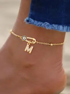 Women's Classic Stainless Steel Anklet, Zirconia Eye Pin Initial Letter Design, Casual All-Season Foot Jewelry, Personalized Jewelry, Accessories, Fashionable Jewelry Accessories, Jewellery