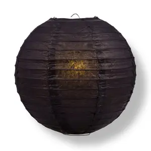 12 PACK | 12" Black Even Ribbing Round Paper Lantern, Hanging Combo Set