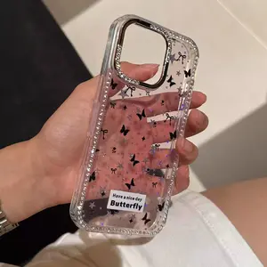 Diamond pink purple full screen butterfly phone case for iPhone 11 12 13 14 15 16 pro max