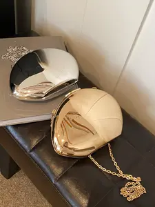New Fashion Acrylic Shell Bag, Elegant Sparkling Oval Handheld Party Bag, Unique Metal Chain Purse for Weddings and Parties