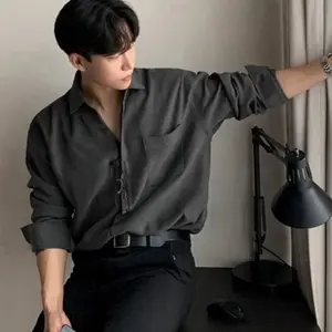 Men's Seamless Silk-Like Shirt High Stretch No-Iron Slim Fit Business Casual Top for Spring & Fall Black Color