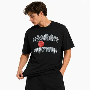 Neniom Men's Boxy Garment-Dyed Short-Sleeve Classic T-Shirt - Heart, Chrome Cross Prints, Y2K Streetwear Unisex Menswear with Premium Fabric, Opium-Inspired Design