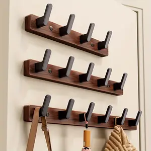 Walnut Hook Wall Hook, Wall Hanger with 4/5/6 Hooks, Hat Hook Wall Hook for Hanging Coats, Bags and Towels Black