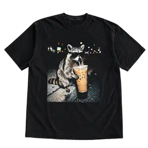 Vintage Raccoon Coffee Graphic Tee, Funny Raccoon Drinking Iced Coffee Shirt, Night Street Aesthetic Animal Shirt, Unisex Vintage Tee, Cool Urban Graphic Tee, Gift for Men, Gift for Women