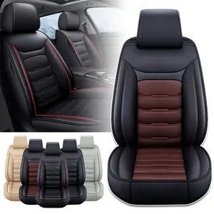 Universal for 5 Seats Full Set Car Seat Covers, Premium Waterproof PU Leather Cushion Protectors, 40/60 Split Front and Rear Bench Seat, Breathable Auto Accessories, Universal Fit for Vehicles Sedans SUVs - (Black/Red)