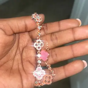 Pink Clover Bracelet Rose Gold Chain Feminine Lucky Jewelry Romantic Gift for Her