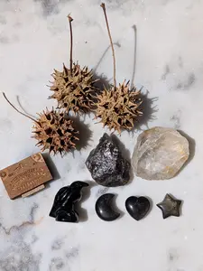 Witchy Mini Crystal Set: Obsidian Carvings, Spirit Board & Witches Burrs