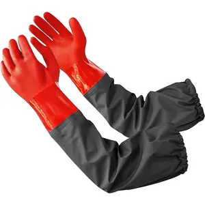 🧤 25" Full Arm Pond Gloves  Waterproof PVC with Cotton Lining  Red & Black (Medium) for Cleaning, Gutters & Aquariums💦 Matte