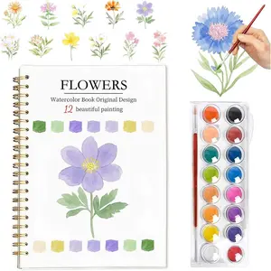 Easy Watercolor Workbook for Beginners - 12 Beautiful Step-by-Step Paintings Water Coloring Book, Includes 16 Colors Paints, Relaxing Art Projects and Creative Gift for Adults & Teen (Flowers)