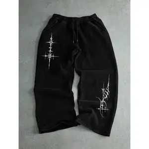 Men's Drawstring Waist Straight Leg Pants, Star Print Design, Comfortable Casual Wear, Casual Streetwear Trousers for Autumn & Winter Seasons