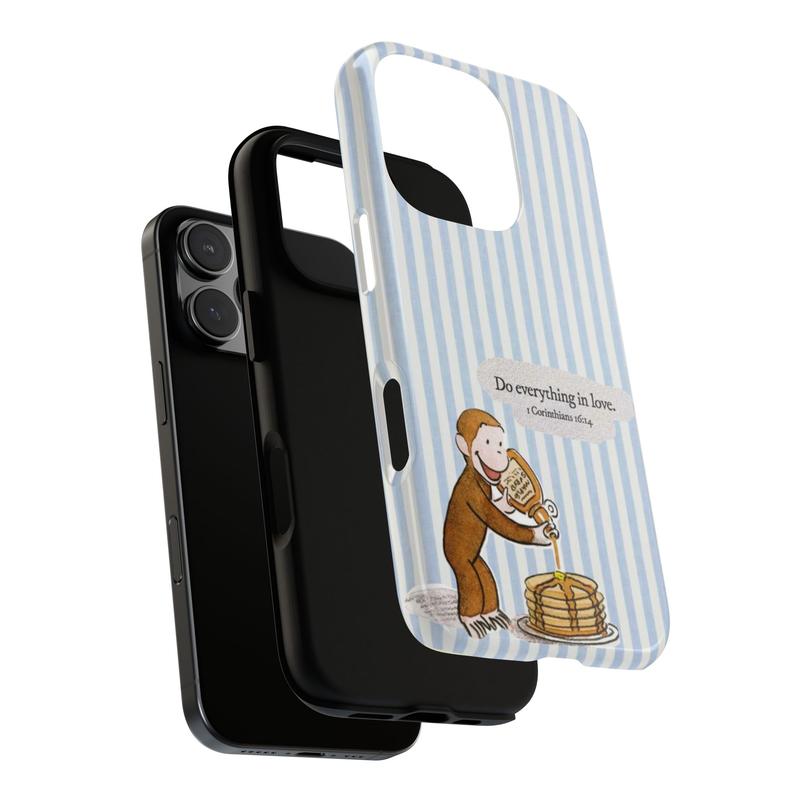Cute Monekey Phone Cover, Curious George Phone Case, Bible Verse Phone Case with Cute Monkey Pancake Design, Christian Phone Cover, Protective Cover, Gift for fans