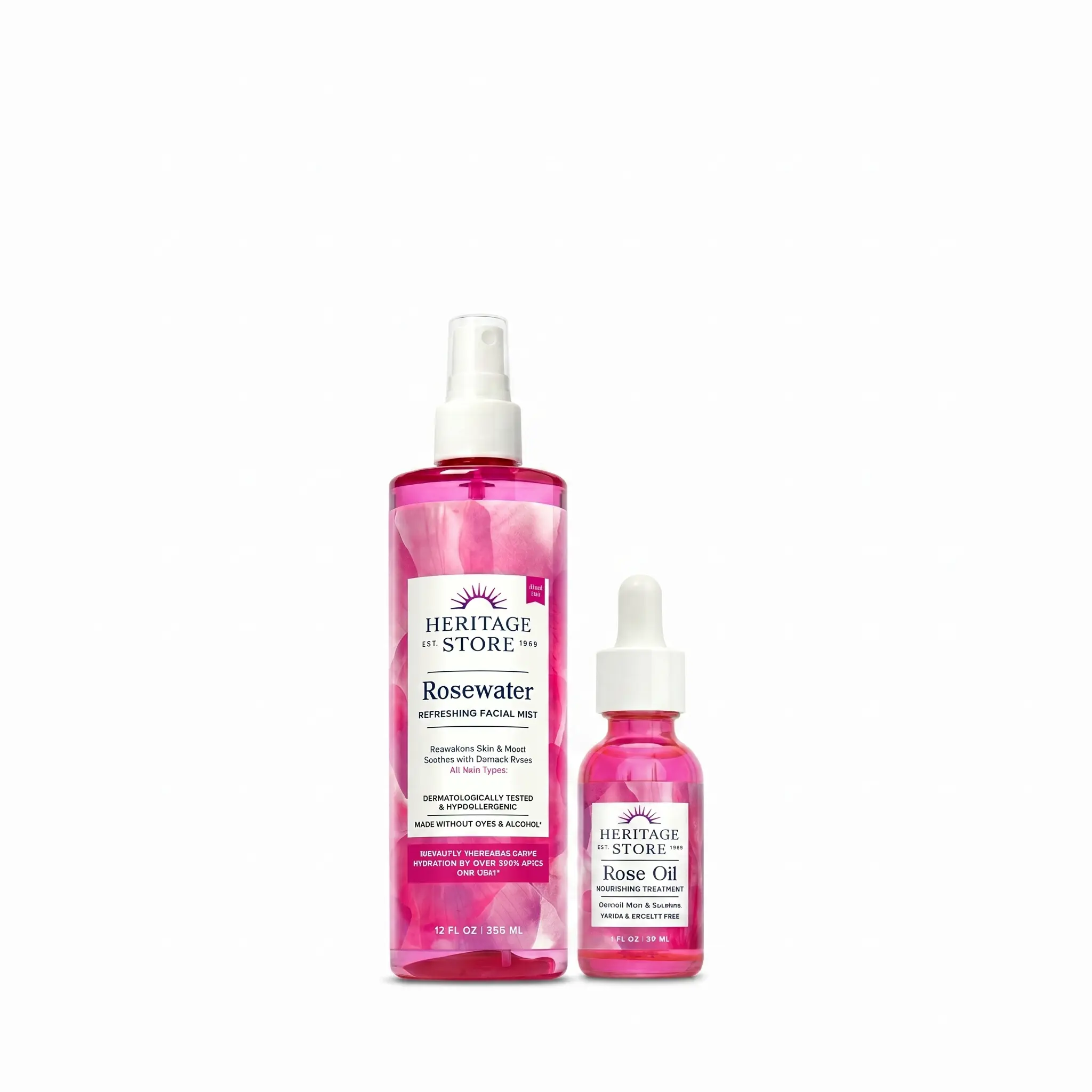 HERITAGE STORE Iconic Refresh Set, 2-Piece Face Care Products with Damask Rose, Deeply Nourishing Facial Mist & Beauty Oil for Radiant Glow