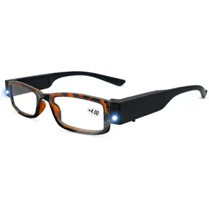 Reading Glasses with Light Bright LED Readers with Lights Lighted Magnifier Nighttime Reader Compact Full Frame Eyewear Lighted Eye Glasses (+4.0)