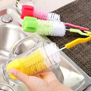 1 random color item - Household long handled milk bottle brush - Cup brush Kitchen fine bristled sponge brush Glass cup cleaning brush 360 degree rotating brush Cleaning Tools Cleaning Supplies