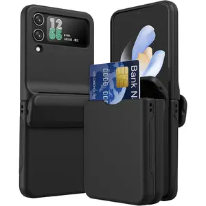 for  Z Flip 3 & Z Flip 4 Universal Case with Hinge Protection Built-in Card Slot Design Stylish Shockproof Anti Scratch Rugged Protective Phone Case for Z Flip 3 & Z Flip 4, (Black)