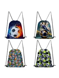 1 football printed drawstring backpack, sports themed printed fashion trend, polyester fiber travel shoe large capacity storage bag, machine washable and washable luggage compartment