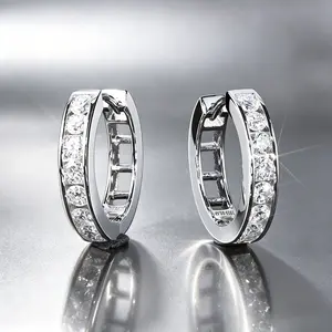 【Must be】Moissanite Hoop Earrings Huggie Earrings VVS1 D Color Synthetic Moissanite Jewelry Perfect Birthday Mother’s Day Gift for Men Women Silver-Tone Earrings