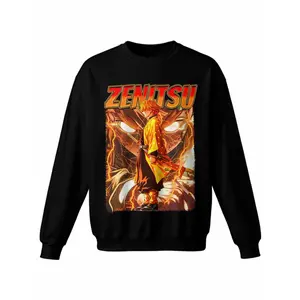 Zenitsu Agatsuma Demon Slaye Anime Lover Crewneck Sweatshirt  Crew Neck Hoodless Sweat Shirt for Women Men Loose Fit Comfy Casual Funny Unisex Graphic Pullover  Long Sleeve Pull Over Fashion Top,Cotton Blend ZTK00085