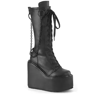 Demonia Swing-150 Black Stretch Vegan Leather Ankle Boots