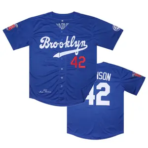 Men's Baseball Jersey #42 Short-Sleeved V-Neck Breathable Polyester Sports Top for Baseball Lovers Loose Fit Summer Casual