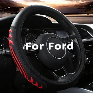 Leather Steering Wheel Cover for  F150 F250 F350, 15.5-16 inches  Steering Wheel Cover with Anti-Slip Massage Particle (Red)