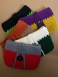 Handmade crochet pouch with wrap around strap