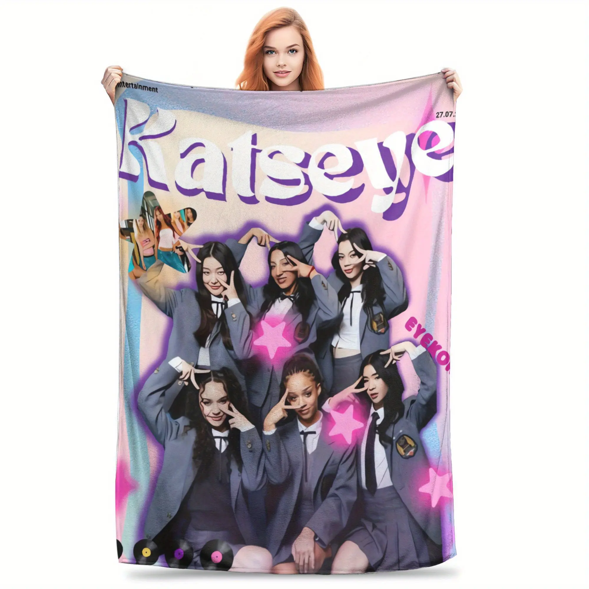 Katseye Themed Printed Flannel Blanket - Cozy Flannel Throw, Soft, Warm, Durable, Ideal for Home Use, Great Gift for Katseye Fans