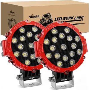 Nilight Led Pods 2PCS 7 Inch 51w 5100LM Led Light Bar Red Round Flood Light Off Road Fog Driving Roof Bar Bumper Lights for Trucks Pickup SUV ATV UTV Car Accessories Vehicle  dealsforyoudays