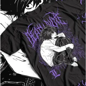 Death Note Kira Ryuk Print Graphic T-Shirt - 100% Cotton Aesthetic Classic Menswear Anime Short Sleeve Tee, Casual Streetwear Cargo Top
