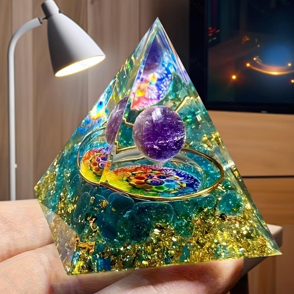 Opal & Blue Sand Orgone Pyramid – Feng Shui Crystal Healing for Living Room Energy Balance, Positive Chi Home Decor, Spiritual Gift for Housewarming Christmas