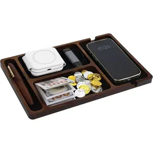 Wood Valet Tray Nightstand Organizer, Wooden Valet Trays for Men, Wood Desk Organizer Drawer, EDC Catchall Tray for Phones, Watch, Pens, Keys