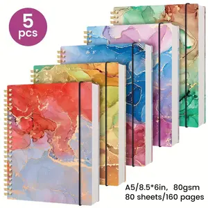 5pcs Hardcover Spiral Notebook - A5, 400 Sheets/800 Pages, 5 Colors, Marble Texture, Perfect for Work, Home, School Supplies, Perfect for Back-to-school Gifts, Valentine's Day Gifts