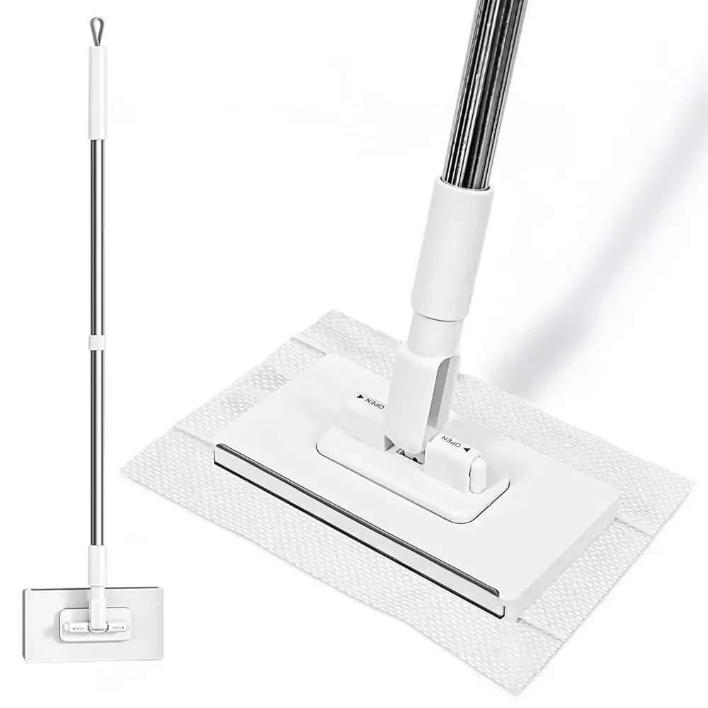 Microfiber Automatic Clamping Mini Mop - 1-Button Cloth Changing, Self-Wringing Flat Sweeper, Washable Heavy-Duty Floor Cleaning Tool for Bathroom, Garage, Microfiber Mop