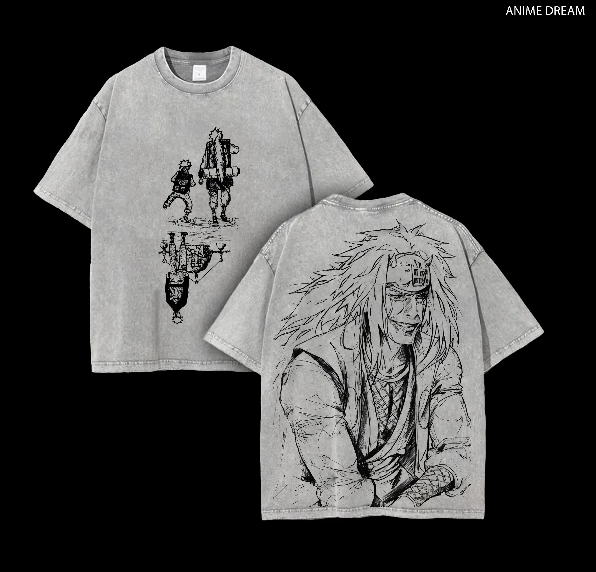 Jiraiya vs Naruto Anime Double Printed Vintage Washed Tee Unisex Oversize Anime Manga Washed Heavyweight Cotton T-shirt, Gift For Anime Fan, Anime Lover
