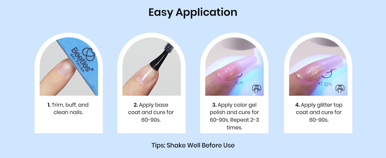 Beetles Hema Free Glitter Gel Top Coat, Pearl Green 2-IN-1 No Wipe Top Coat, Long Lasting Soak Off Pearlescent Shimmer Gel Gold Glitter Nail Polish For Nail Art