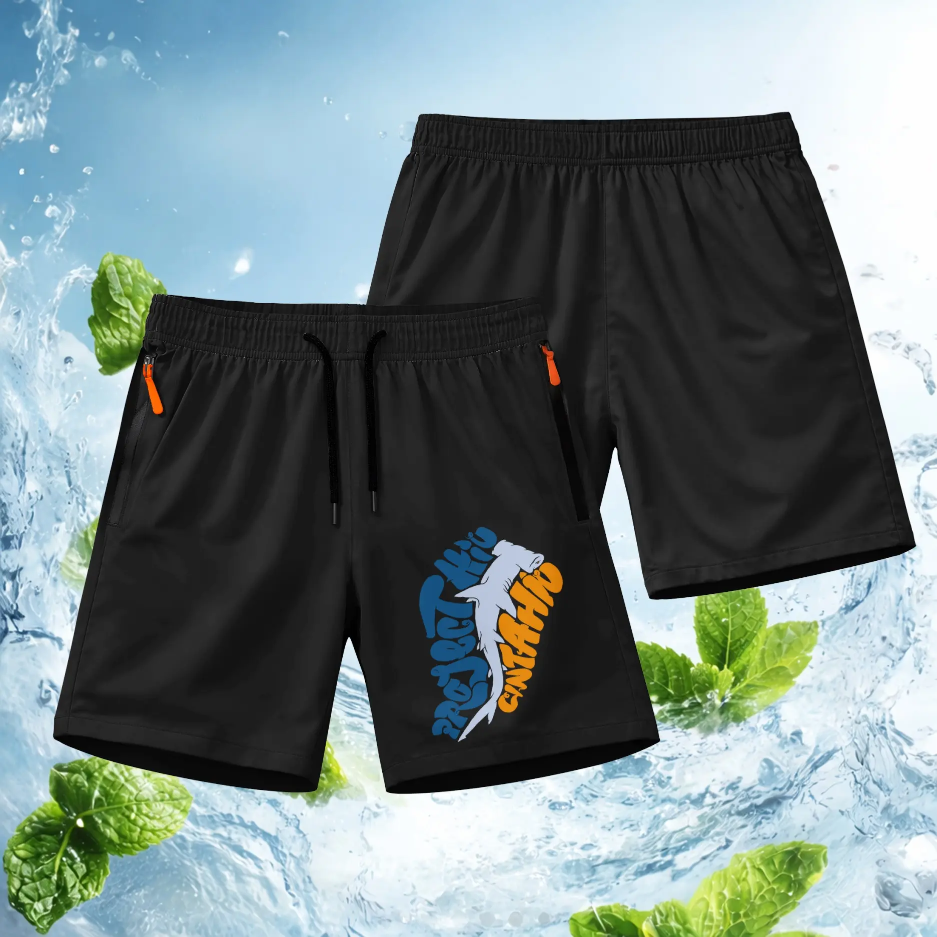 Men’s Shark Fishing Shorts Lightweight Quick Dry Athletic Running Shorts – Saltwater Fishing Graphic Shorts with Zipper Pockets, Elastic Waist Drawstring, Breathable Gym Workout Shorts for Beach, Sport, Outdoor