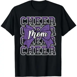 Cheer Mom Mama Bow Sport Cheerleader Cheerleading Purple T-Shirt