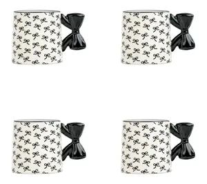 10 Strawberry Street Set of 4 Black Bow Mugs